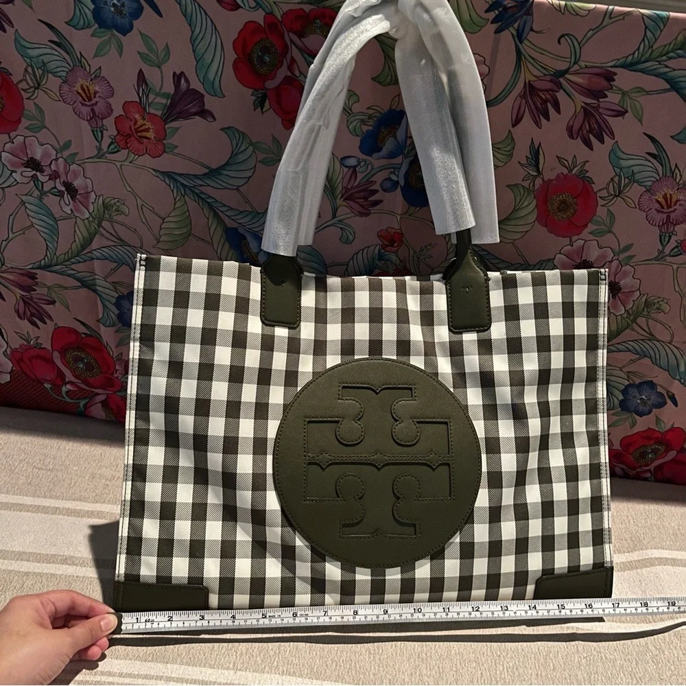 Tory Burch Ella Gingham Tote Bag 🌿🤍 - Picture 6 of 16